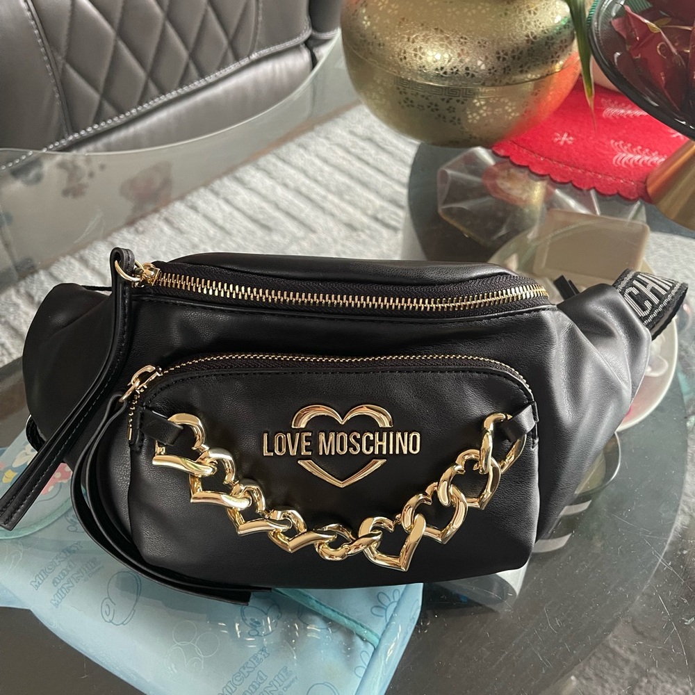 Love Moschino borsa pu nero Black and Gold Chain Bag